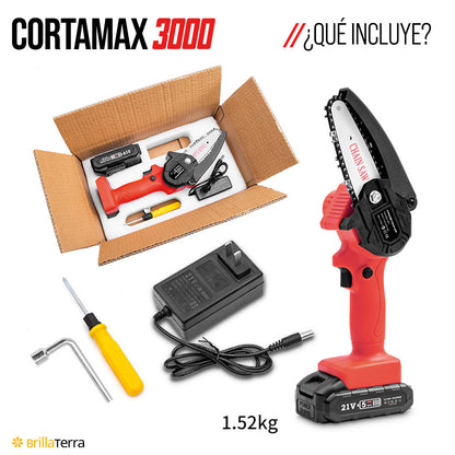 CortaMax 3000 – Mini motosierra inalámbrica y portátil para trabajos de jardinería y bricolaje